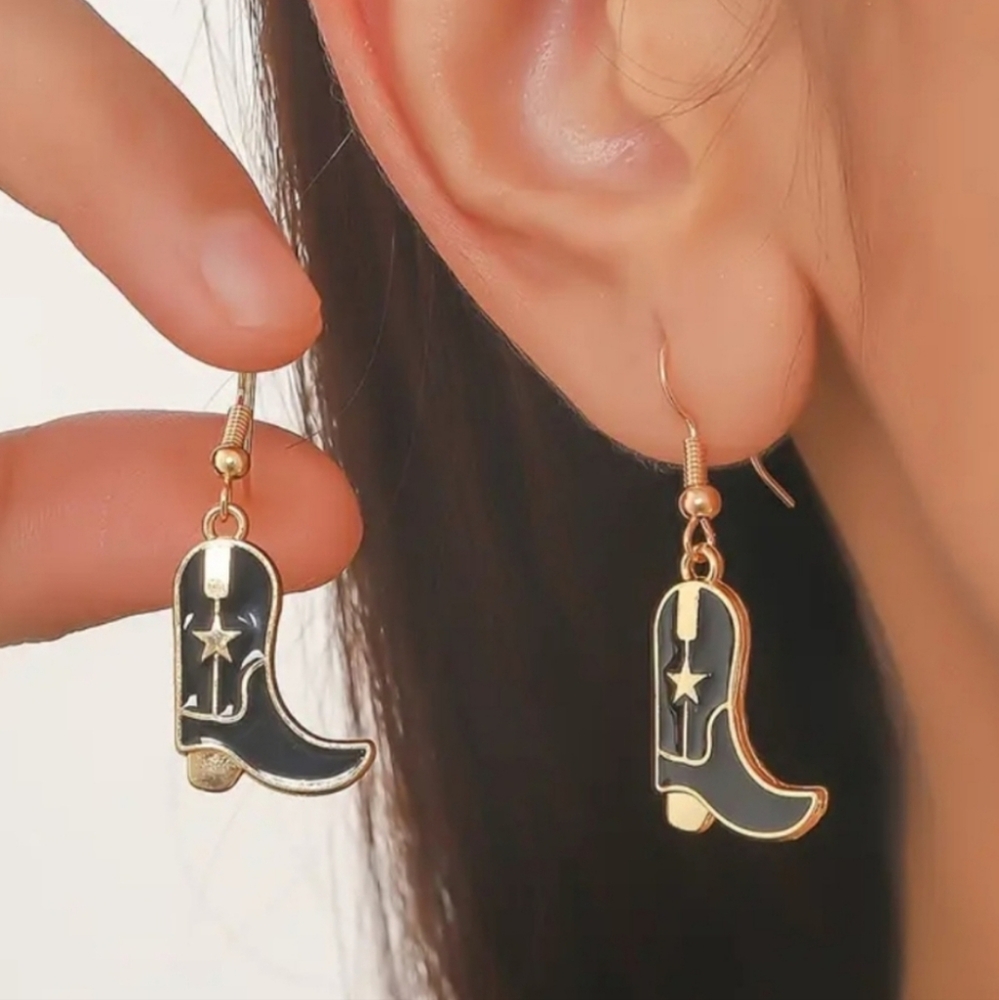 Black Cowgirl Boot Earrings